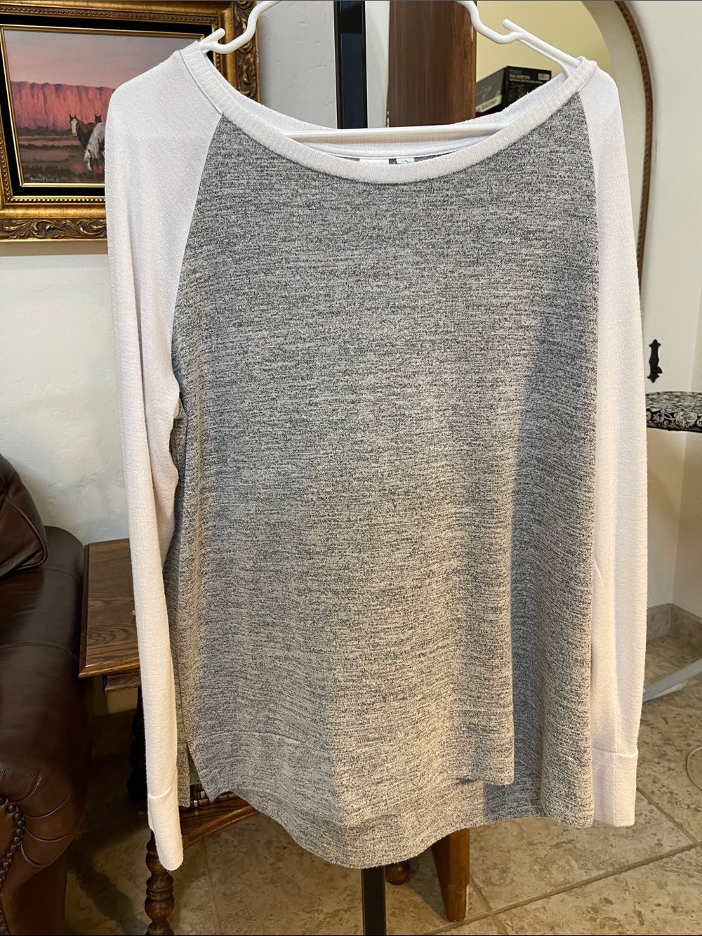 GAP Gray and White Raglan Long Sleeve Top